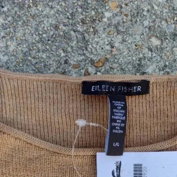 Eileen Fisher Camel Tan Merino Wool Sweater L NWT Italian Yarn Pullover Knit - Picture 4 of 9